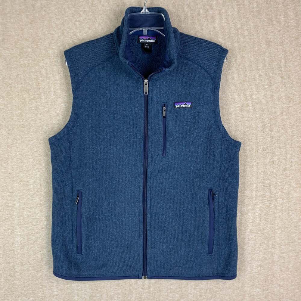 EUC Patagonia Better Sweater Vest Mens M Blue Fleece Zip Pockets Hiking Gorp